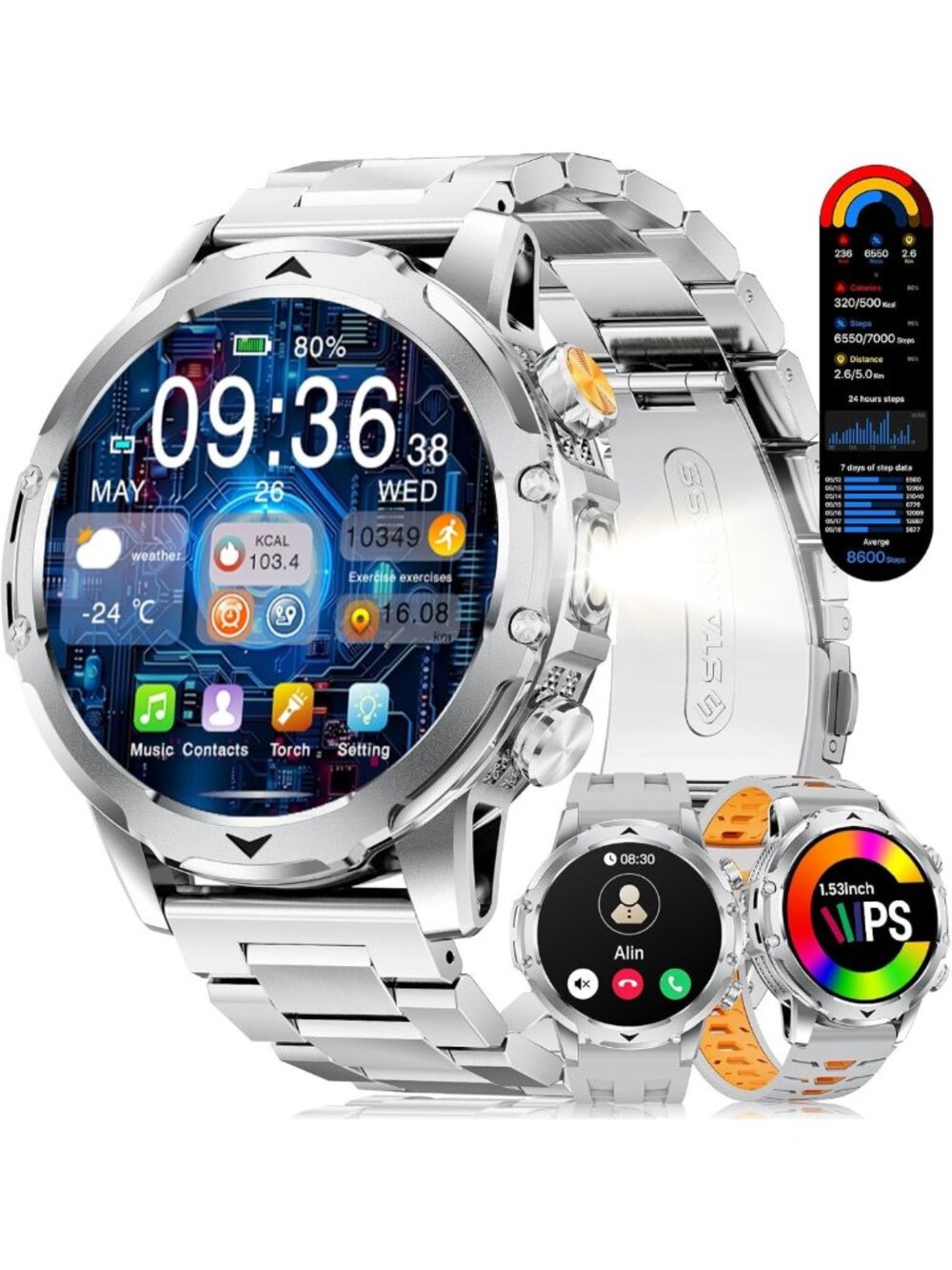Military Smart Watch for Men - 120+ Sports Modes, Heart Rate Monitor, IP68